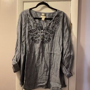 Cynthia Rowley. Paisley stitch Linen top